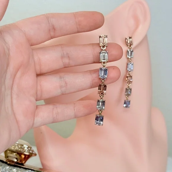 Gold and Multicolor Gem Earrings - Picture 7 of 7